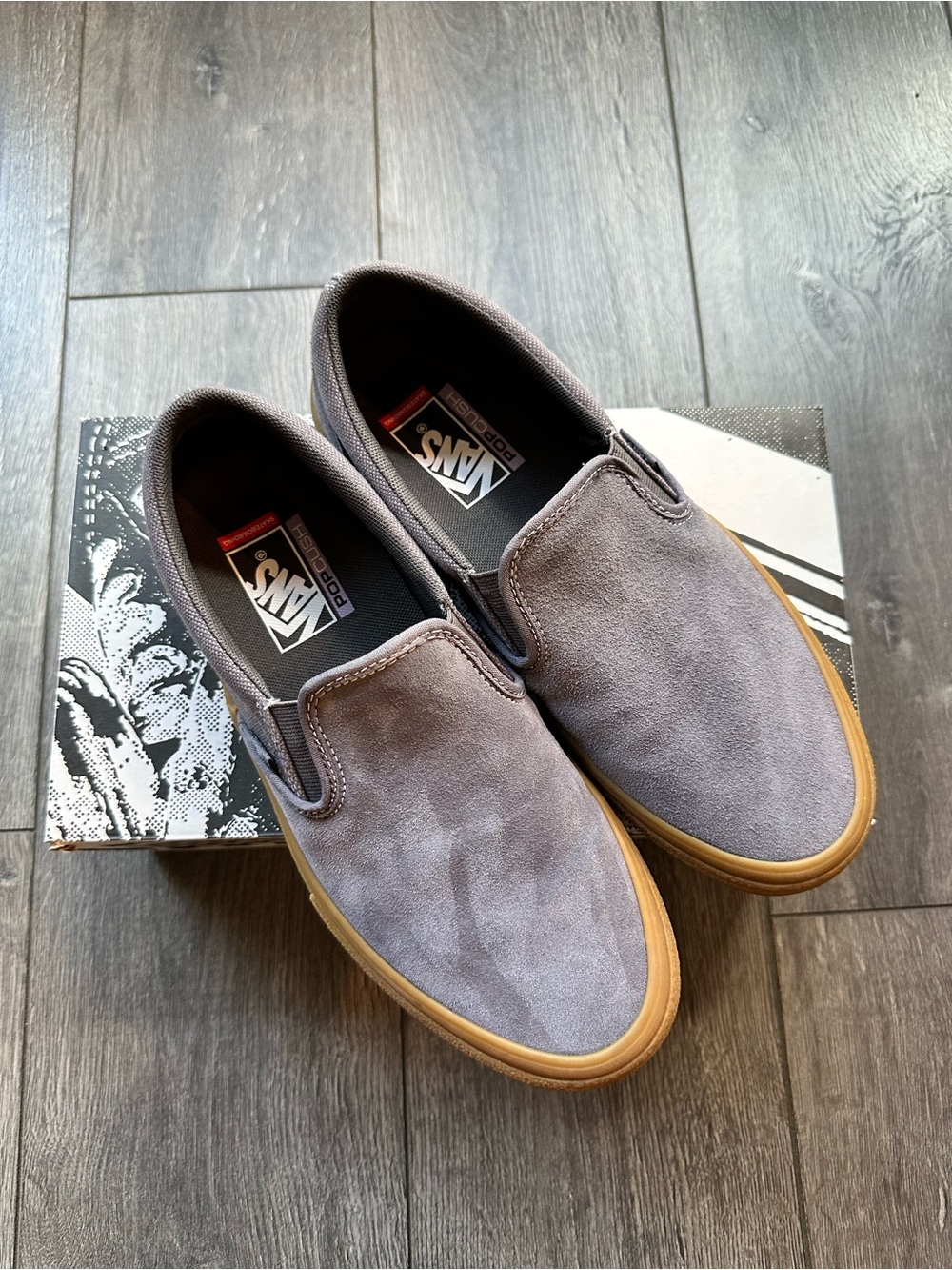 Vans Slip-On Suede Loafers in Gray with Gum Sole